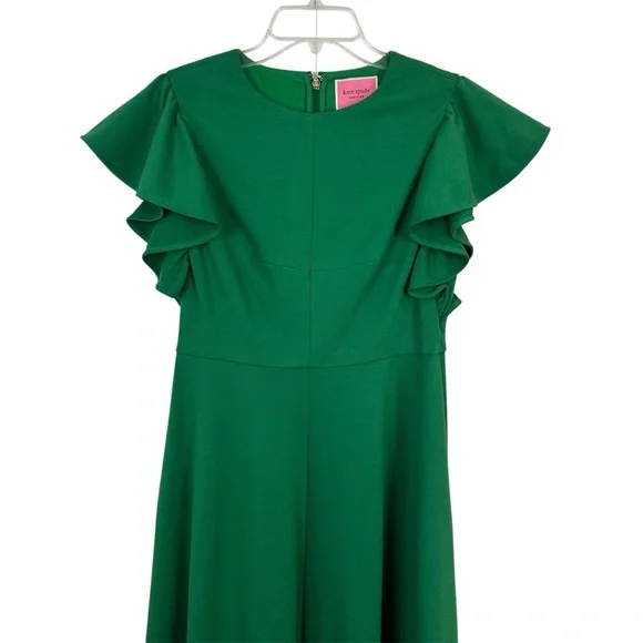 Kate Spade Green Flutter Sleeve Ponte Dress Sz 4 KB006 - Picture 4 of 10